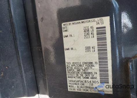 2010 Nissan Maxima 3.5 Sv from USA, damaged, VIN 1N4AA5AP5AC854305